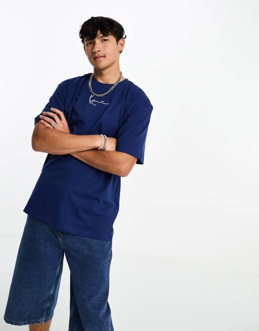 Karl Kani - Essentials - T-shirt met klein signature logo in marineblauw