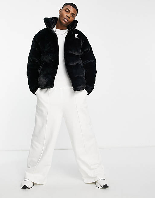 Karl Kani faux fur puffer jacket in black