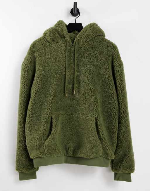 Karl Kani - Felpa con cappuccio in pile borg verde kaki con logo