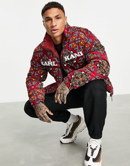 Karl Kani – Flerfärgad vändbar pufferjacka med traditionellt mönster i retrostil