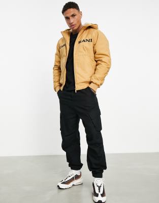 Karl Kani - Giacca bomber in twill rétro con cappuccio color sabbia