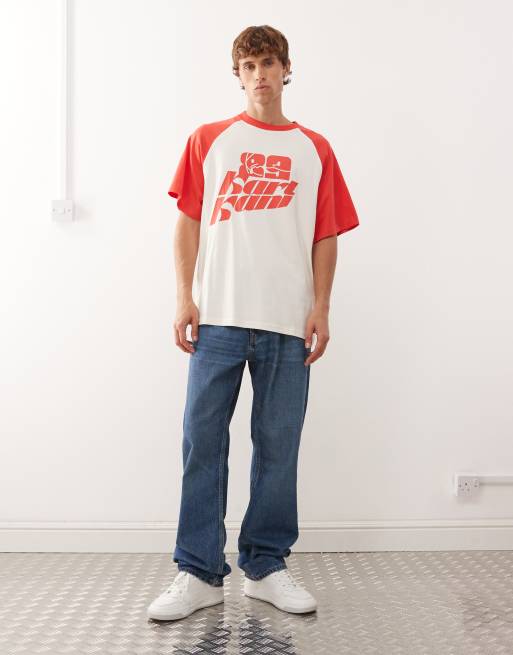 Karl Kani - Hvid og oversized raglan-T-shirt med røde detaljer og print, 2 af 5