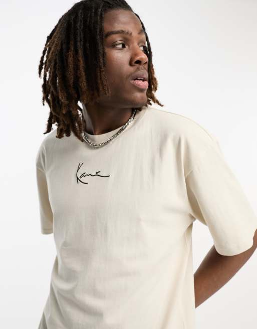 Karl Kani – Jasnobeżowy T-shirt z małym logo, 3 z 4