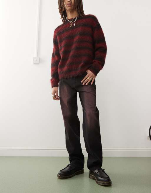 Karl Kani - Jeans nero slavato con dettagli rossi effetto spray 