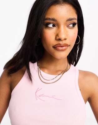 Karl Kani - Kurzes Tanktop in Rosa mit Signatur-Logo und Ringerrücken