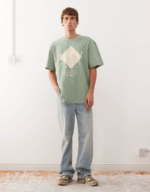 Karl Kani – Ljusgrön t-shirt i oversize med 'Music' paisley-tryck, 2 av 5