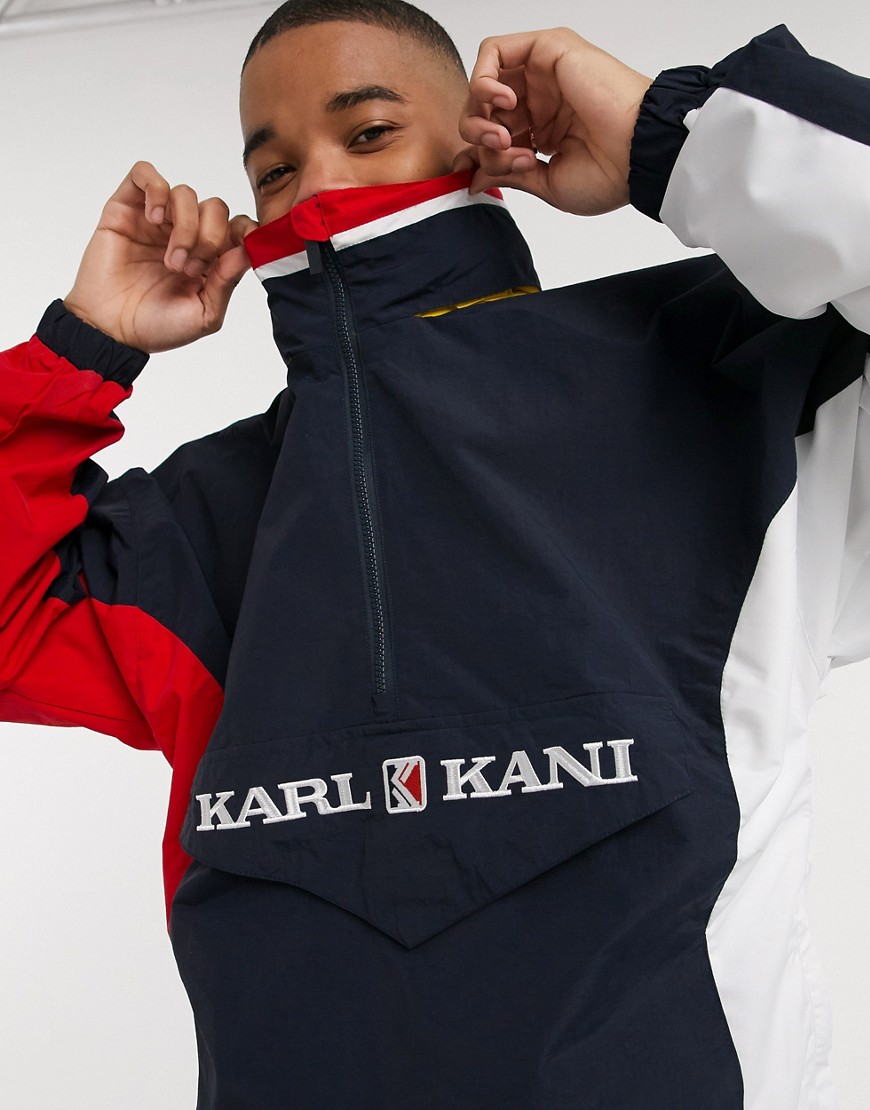 Karl Kani – Marinblå blockfärgad vindjacka i retrostil