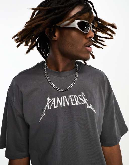 Karl Kani Metaverse Signature T shirt nero slavato con stampa sul petto e sul retro ASOS