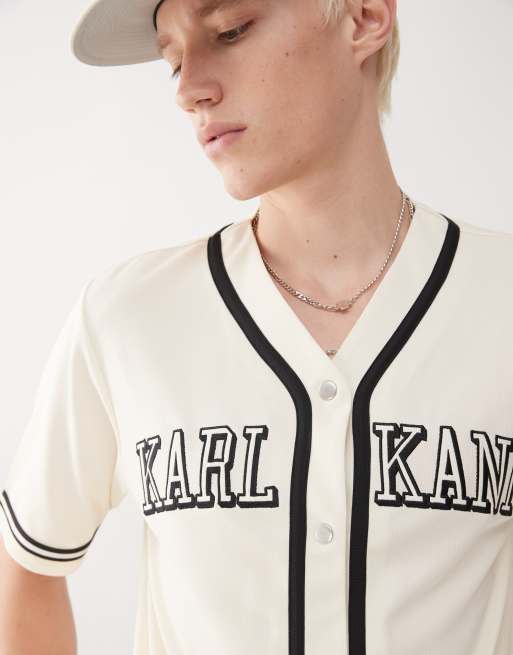 Karl Kani – Naturvit baseballtröja med korta ärmar och knäppning, 3 av 4
