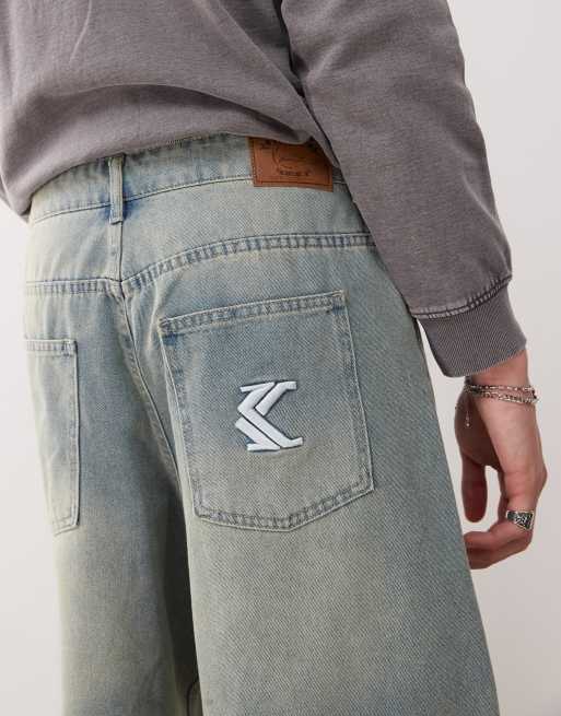 Karl Kani – OG – Blekta, blåtvättade jeansshorts med baggy passform, 4 av 5