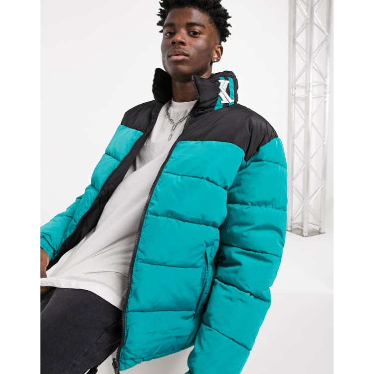 Karl Kani OG Block reversible puffer jacket in turquoise black