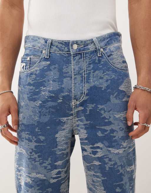 Karl Kani OG distressed camo five pocket denim jeans in mid wash blue, 5 of 5