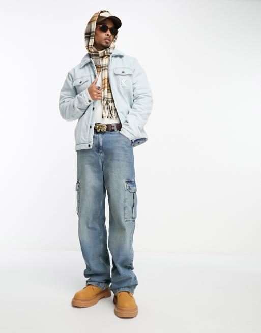 Karl Kani – OG – Ljusblå vadderad truckerjacka i denim, del av set