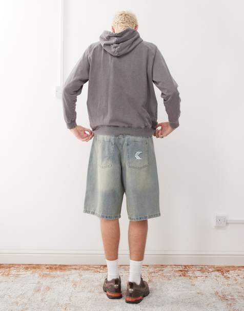 Karl Kani - OG - Posede denim-jorts i afbleget blå - view 1
