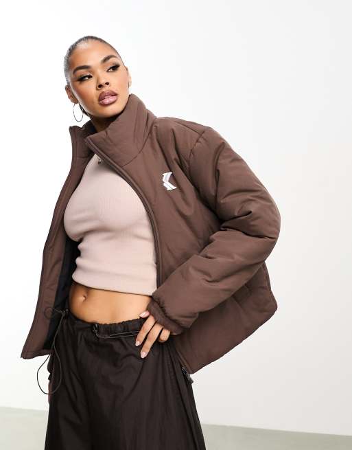 Karl Kani OG puffer jacket in brown with wavy zip detail | ASOS