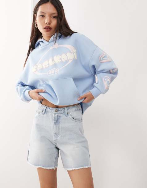 Karl Kani OG slit denim shorts in light wash blue - view 1