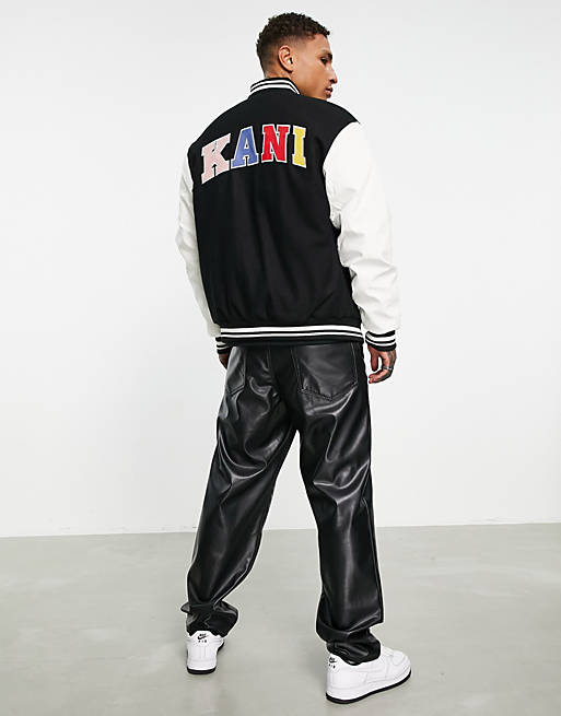 Karl Kani OG varsity jacket in black and white faux leather | ASOS