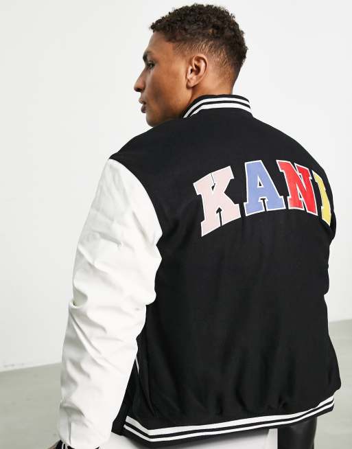 Karl Kani OG varsity leather black jacket ASOS in white | faux and