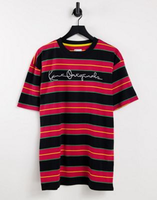 Homme Karl Kani - Originals - T-shirt à rayures horizontales - Noir et rouge