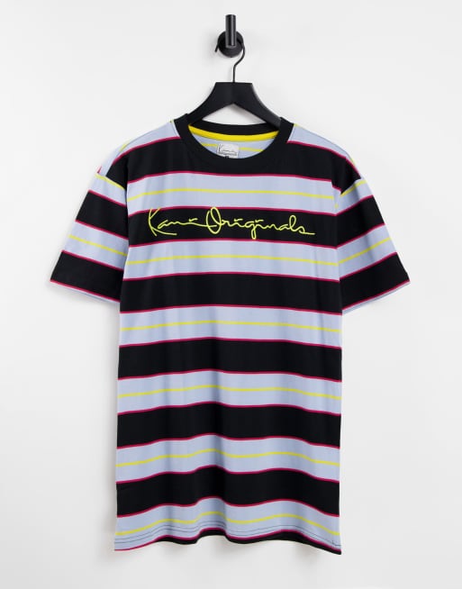 Karl Kani - Originals - T-shirt met horizontale strepen in zwart en blauw