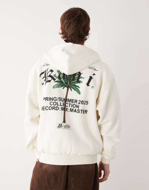 Karl Kani – Oversize-Kapuzenjacke in Wollweiß mit Palmengrafik auf dem Rücken - view 1
