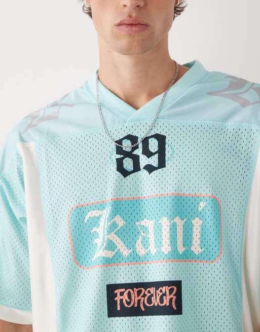 Karl Kani - Oversized jersey met kleurvlakken in lichtblauw, 5 van 5