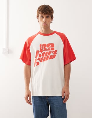 Karl Kani Karl Kani oversized raglan t-shirt in white and red with chest print-Multi