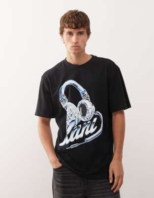 Karl Kani Karl Kani oversized t-shirt in black with headphone front and back print