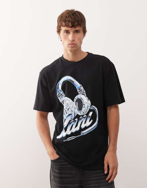 Karl Kani - Oversized T-shirt met koptelefoonprint op de voorkant en print op de achterkant in zwart - view 1