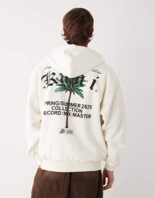 Karl Kani Karl Kani oversized zip through hoodie in off white with palm back print