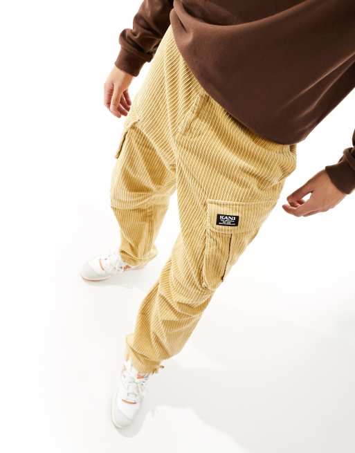Karl Kani - Pantalon cargo droit en velours côtelé à logo imprimé - Beige