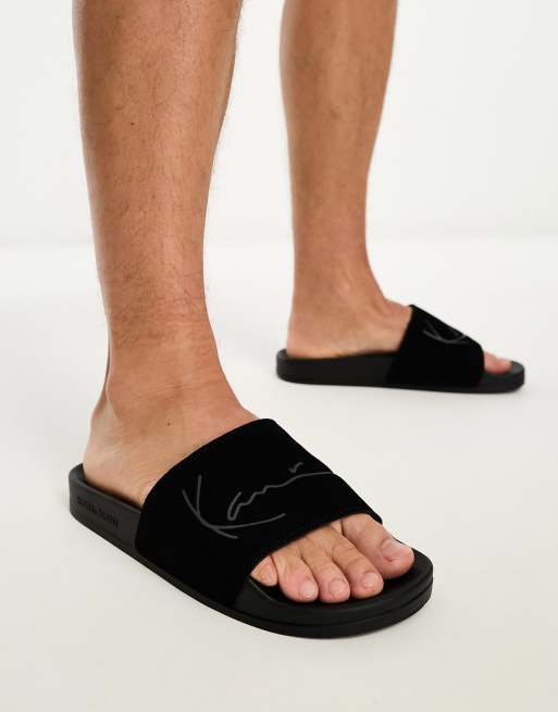 Karl Kani premium pool sliders in black ASOS