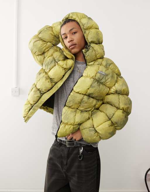 Karl Kani quilted tie dye puffer jacket in lime green ASOS