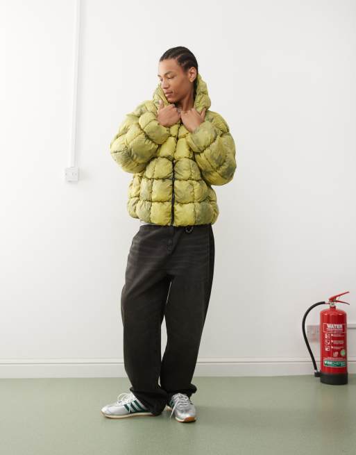 Karl Kani quilted tie dye puffer jacket in lime green, 4 of 4