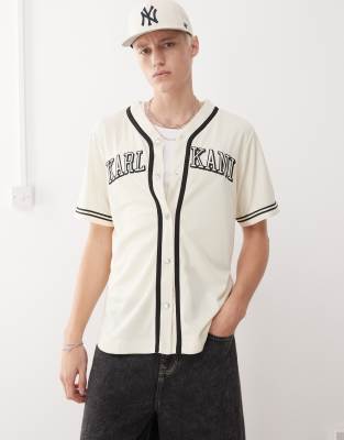 Karl Kani - Råhvid baseballtrøje med korte ærmer, gennemgående knapper og logo - view 1