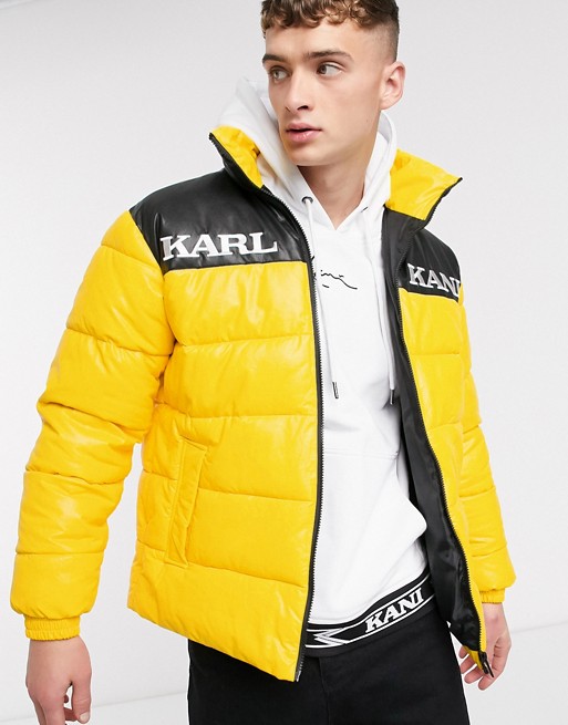 Karl Kani Retro Block PU puffer jacket in yellow