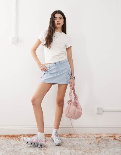 Karl Kani - Retro denim cargo rok in gebleekte wassing blauw - view 1