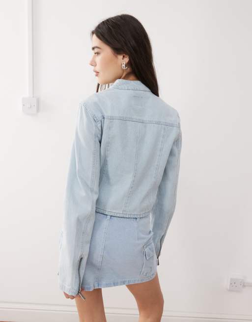 Karl Kani - Retro-inspireret denim-bikerjakke i afbleget blå vask, 4 af 4