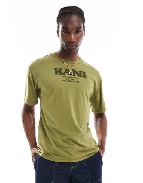Karl Kani – Retro – Logo-T-Shirt in Olivgrün - view 1