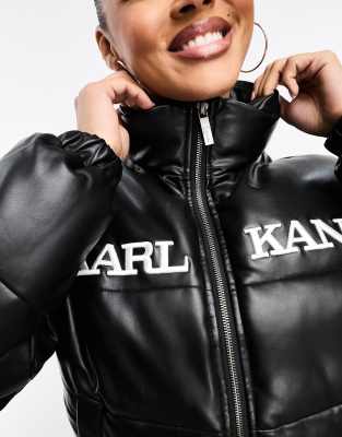 Karl Kani retro puffer jacket in black faux leather | ASOS