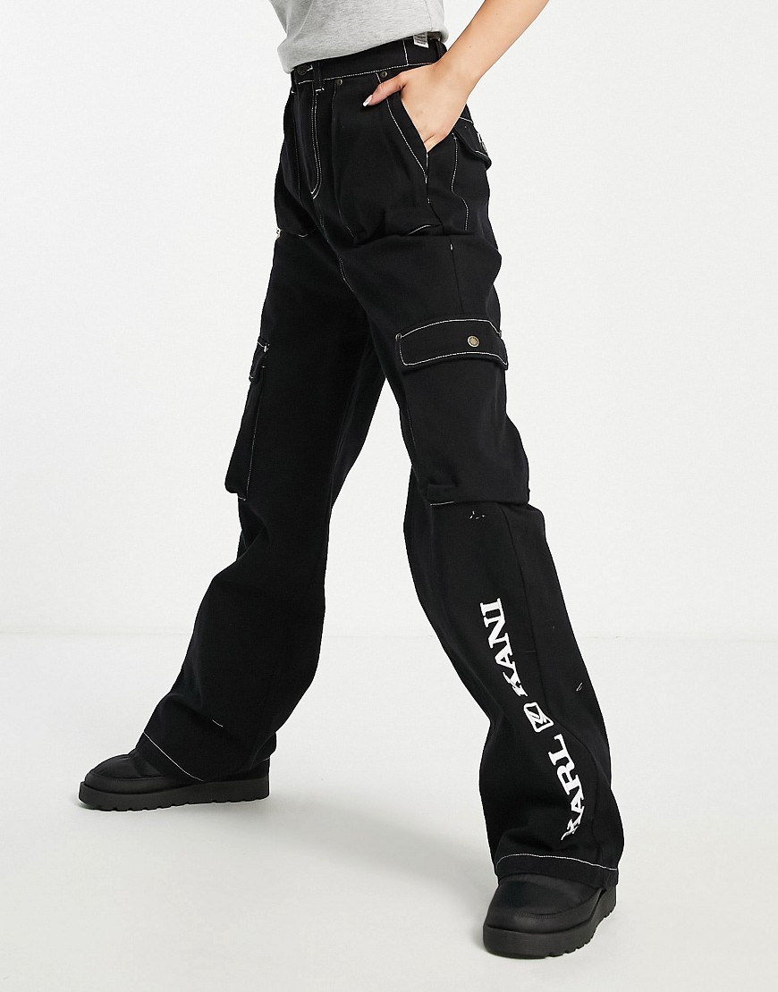 Karl Kani retro relaxed cargo pants with contrast logo-Black