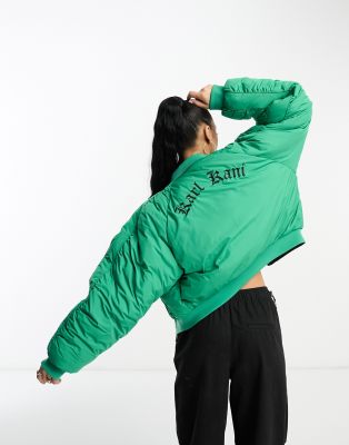 Karl Kani retro reversible bomber jacket in green and black