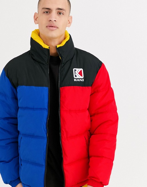 Karl Kani Retro reversible puffer jacket in blue/red