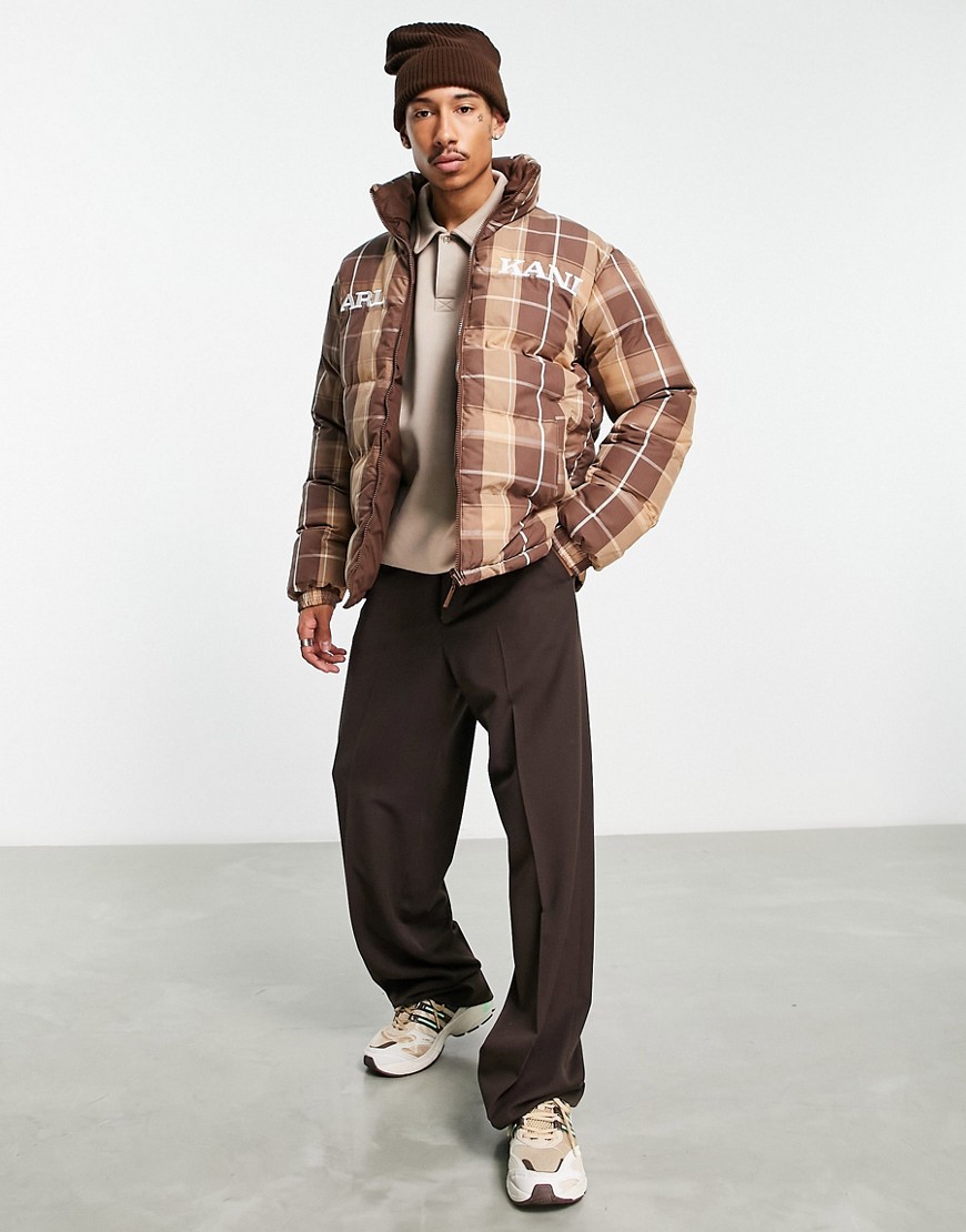 Karl Kani retro reversible puffer jacket in brown
