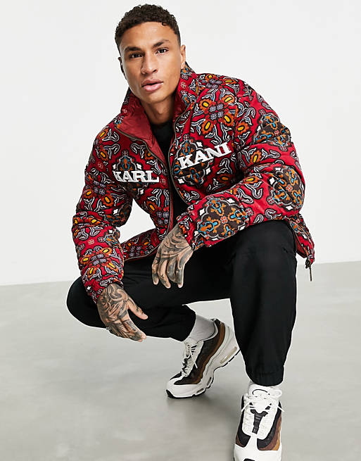 Afstemning Litteratur Ved navn Karl Kani retro reversible puffer jacket in multi with traditional print |  ASOS