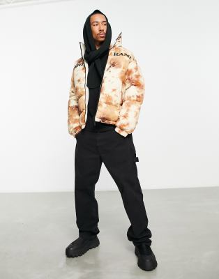 Karl Kani retro reversible tie dye puffer jacket in beige