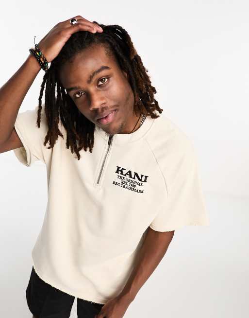 Karl Kani retro short sleeve sweatshirt in beige with half zip detail ASOS