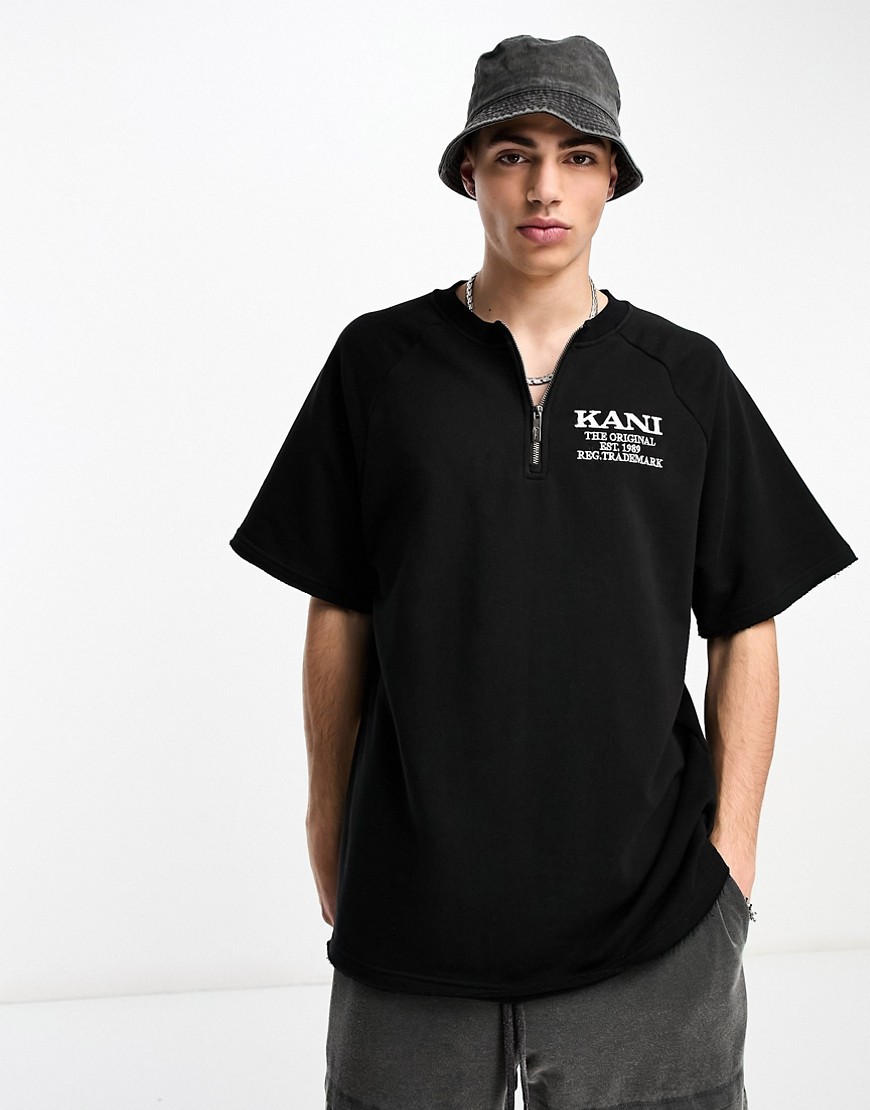 Karl Kani retro short sleeve sweatshirt in black with half zip detail