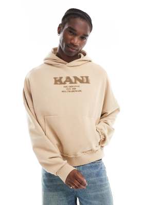 Karl Kani Karl Kani retro sprayed hoodie in dark beige-Neutral