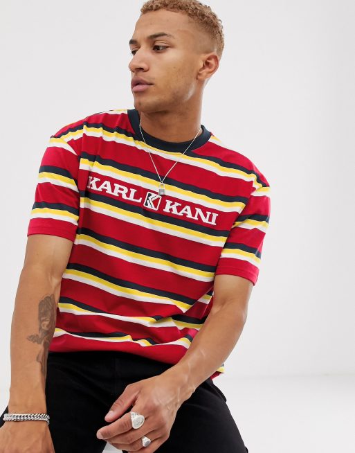 Karl Kani Retro Stripe t shirt with embroidered logo in red